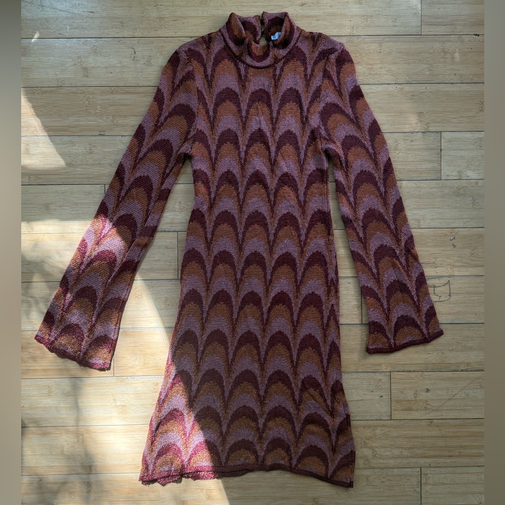 Mango Long Sleeve Dress in Purple and Brown
